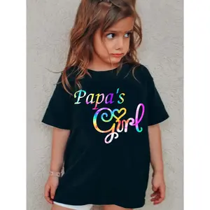 Papa's Girl" Colorful Letter Print Cotton T-Shirt for Girls - Breathable, Crew Neck, Short Sleeve Casual Top, Perfect for Summer & Casual Attire |   Vibrant Pattern |   Opaque Fabric, Machine Washable, Summer Casual Wear |   Regular Fit Top