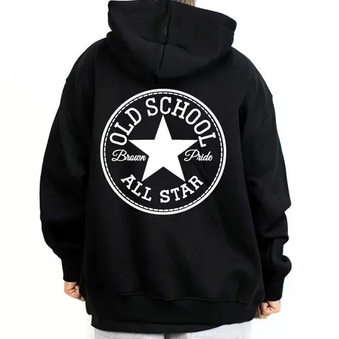 Men's Oversized Loose Old-School All-Star Graphic Pullover Hoodie - Menswear Sweatshirts, Chicano Hiphop Casual Wear, Cotton-Polyester Medium-Heavy Fabric, True-to-Size Unisex Longsleeves, Vinyl Print, S-5XL Sizes