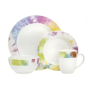 212 MAIN 16-Piece Tie Dye Tableware Set - Multi-Color, 1x1x1 in, Includes Cutlery & Dinnerware, Holiday Gift Option