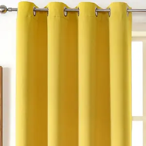 1pc Solid Color Blackout Curtain Panel, Thermal Insulated Room Darkening Curtain For Living Room, Bedroom, Yellow Color