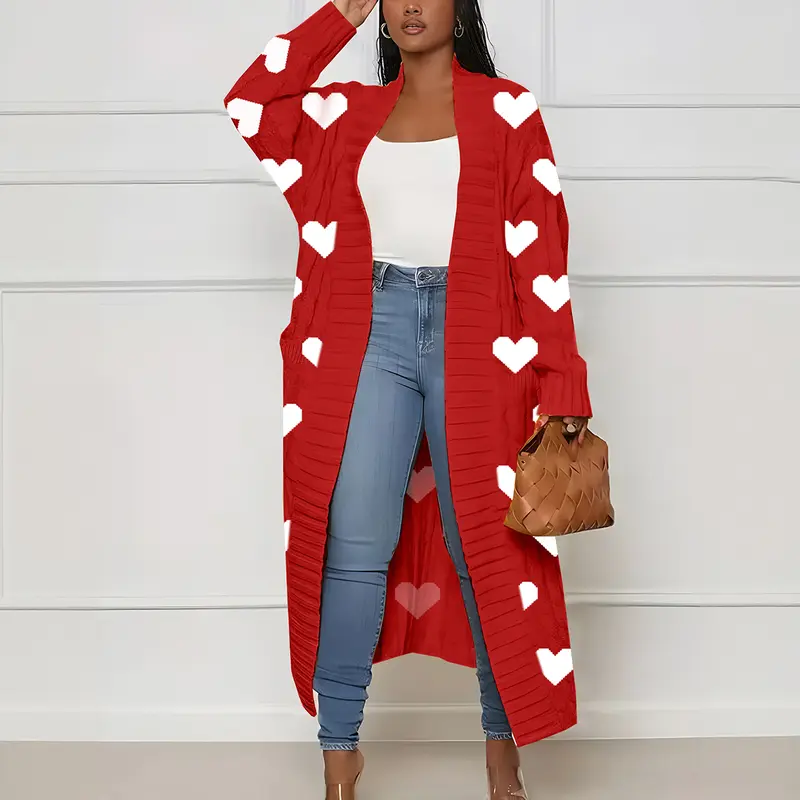 Women's Solid Color Textured Drop Shoulder Pocket Longline Cardigan, Casual Open Front Long Sleeve Knitwear for Fall & Winter, Women's Knit Clothing for Daily Wear, Lady Baggy Cardigans for Women, Womenswear, Casual Knit Top