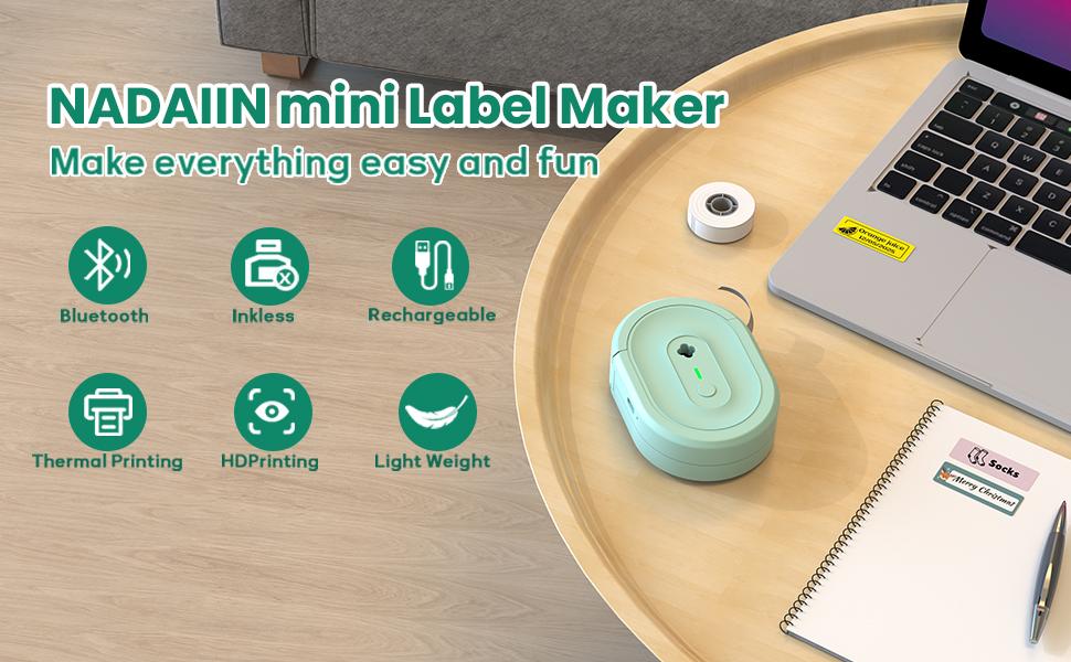 N12 Label Maker Machine with Tape, Portable Thermal Label Printer, Mini Labeler Wireless Bluetooth Label Makers for Home Office Kids Items
