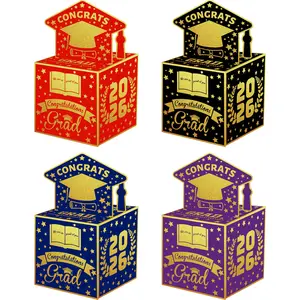 Multicolor Graduation Cash Gift Box with Bachelor Hat Design, Graduation Gift Wrapping, Includes 50 Transparent Bags for Fun Gifts, Perfect for Kids and Adults