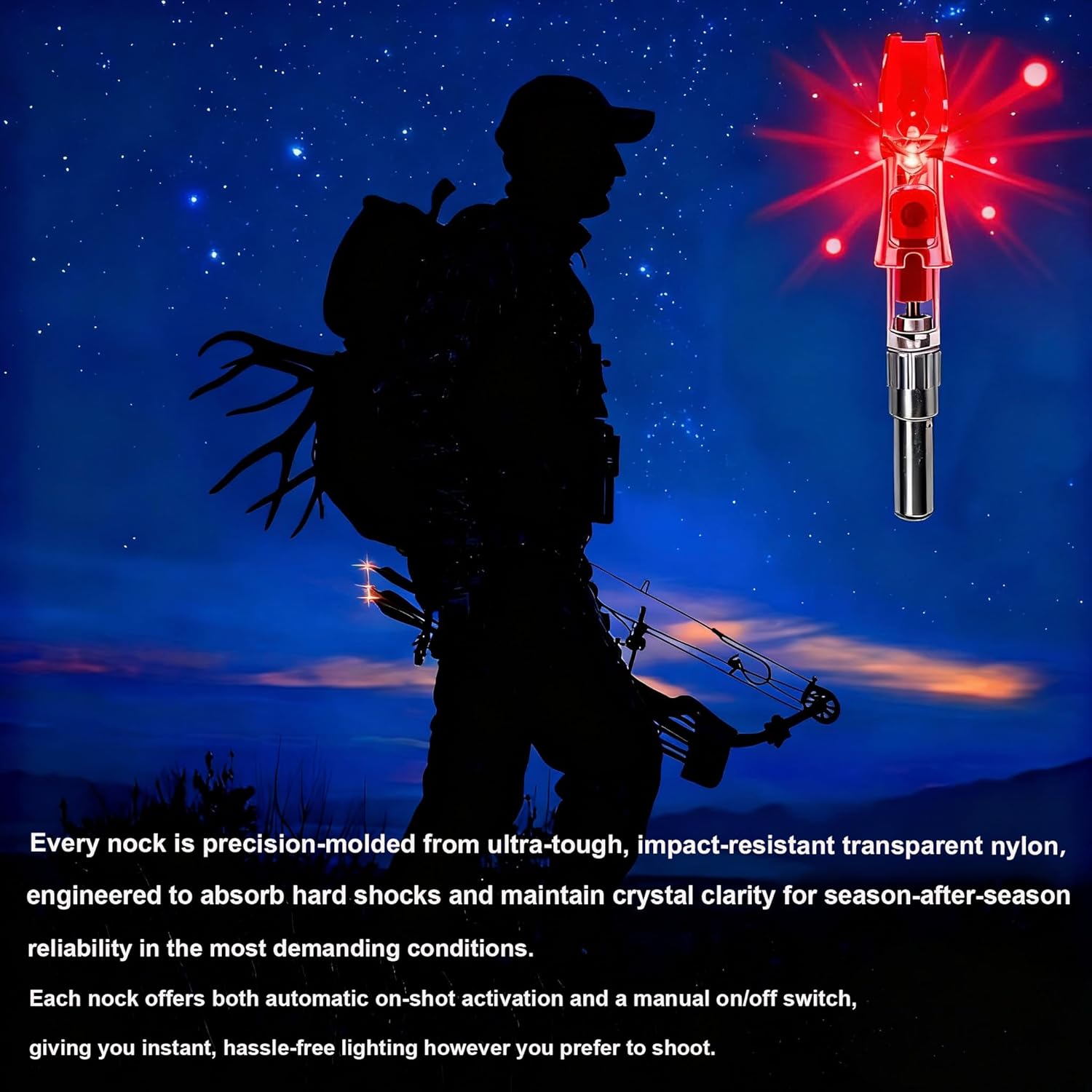 jianZD 6pcs X Lighted Nocks for Arrows with .205'' .232'' .244'' .248'' Inside Diameter with H, S, GT Bushings, High-Visibility Light Up Nocks with ON/Off Switch for Archery Green