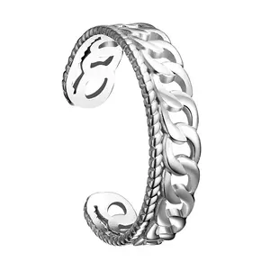 OIDEA Women's Cuban Link Open Ring - Stainless Steel Jewelry, Dainty Stackable Adjustable Silver Chain Ring for Birthday Anniversary Gifts, Cuban Chain Rings