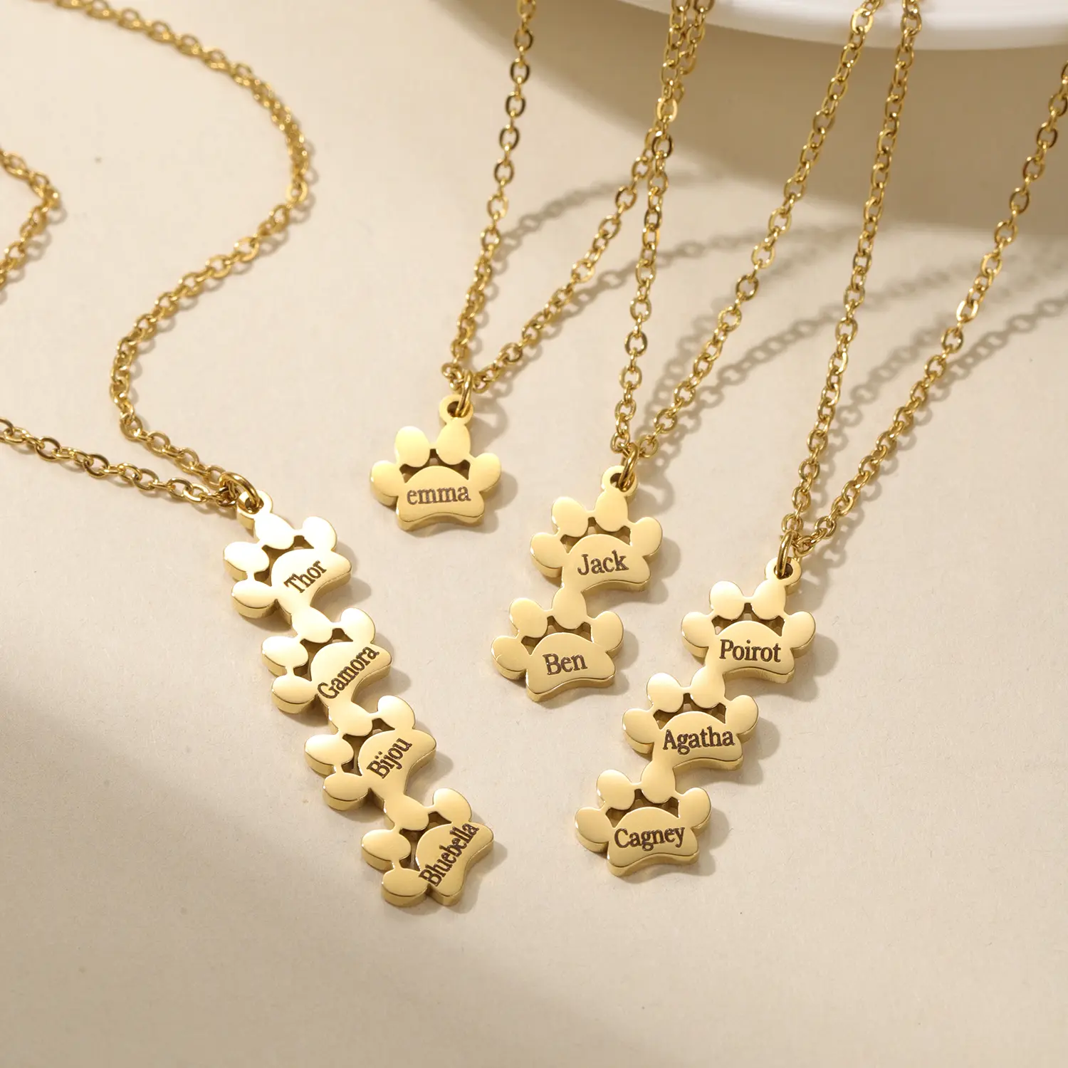 Personalized Stainless Steel Minimalist Paw Necklace - Custom Engraving, Durable, Chic, Thoughtful, Animal Engraving Necklaces, Elegant Pet Birthday Gift, Happy Birthday
