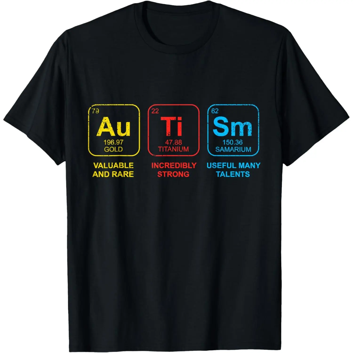Unisex Knit Cotton T-Shirt - Autism Awareness Periodic Table Graphic, Casual Short-Sleeve Crew Neck Sports Top for Adults (Sports & Outdoor Clothes)
