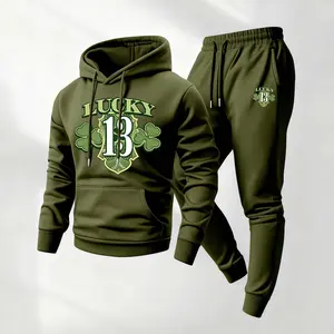 Men's Saint Patrick's Day Print Hoodie and Drawstring Sweatpants Set, Menswear, Casual Athletic Long Sleeve Hooded Jacket & Trousers for Fall & Winter, Men's Clothing for Daily Wear, Sportswear Indoor Outdoor, Tracksuit, Athleisure