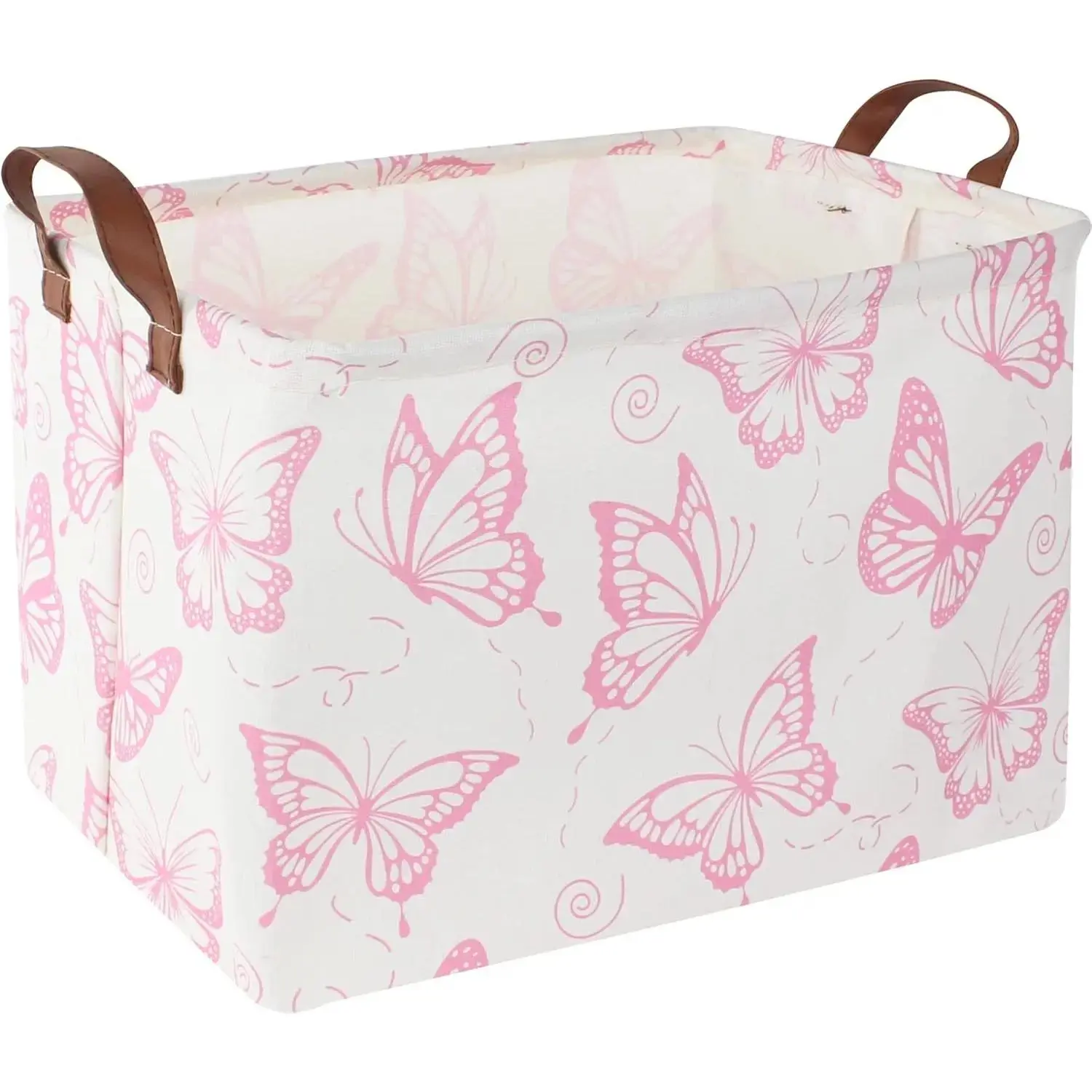 Dream Butterfly Pink Foldable Storage Basket with Handles - Waterproof Organizing Bin for Toys, Home Shelf Organization