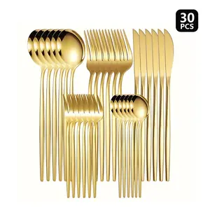 Elegant 30-Piece Stainless Steel Cutlery Set, Includes Knife Fork Spoon Dessert Spoons, Dishwasher Safe, Perfect for Home & Party Use, Dinnerware Service Set