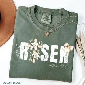 Comfort Colors He is Risen Tee, Risen T-Shirt, Retro Easter Shirt, Easter Christian Shirt, Easter Bible Verse Shirt, Retro Easter Shirt, Bow Shirt