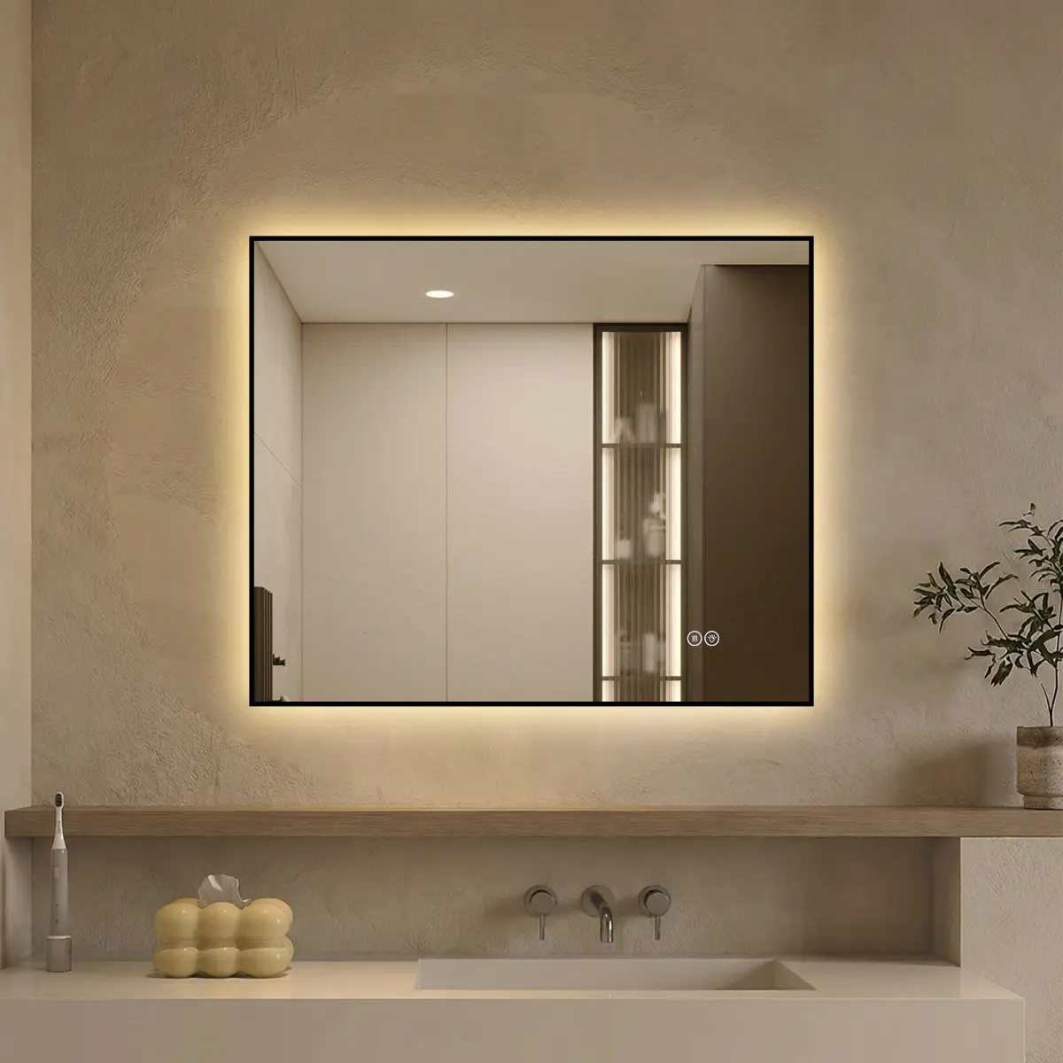 30x36 inch Modern Lightweight Eco-Friendly Aluminium Frame LED Bathroom Mirror, Wall Mount Backlit Vanity Glass Mirror with Anti-Fog, Dimmable, 3 Color Temperature Memory, Adjustable Horizontal/Vertical Installation, 30 X 36 Inch