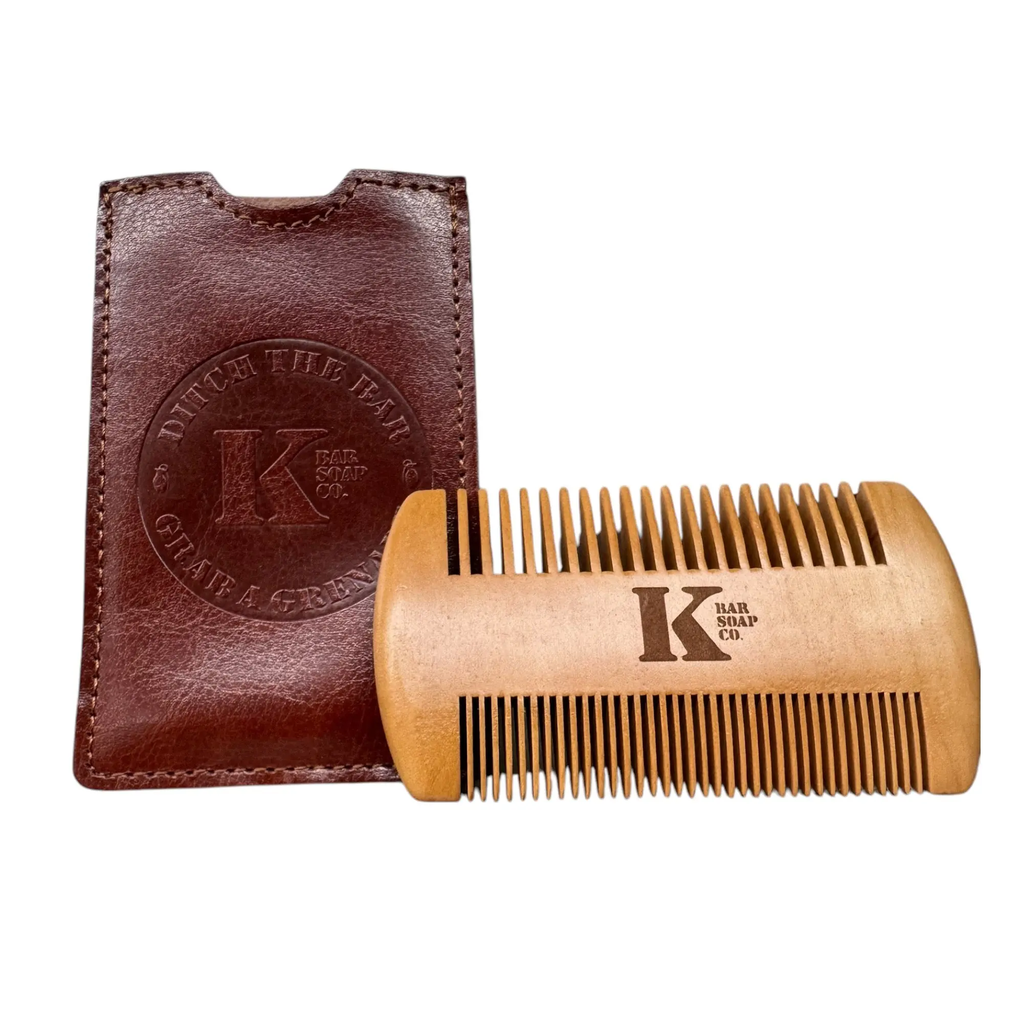 Custom KBSC Beard Comb - Coarse-Fine Teeth, Just a Little Larger Than a Credit Card, Beard Grooming Tool with Protective Sheath