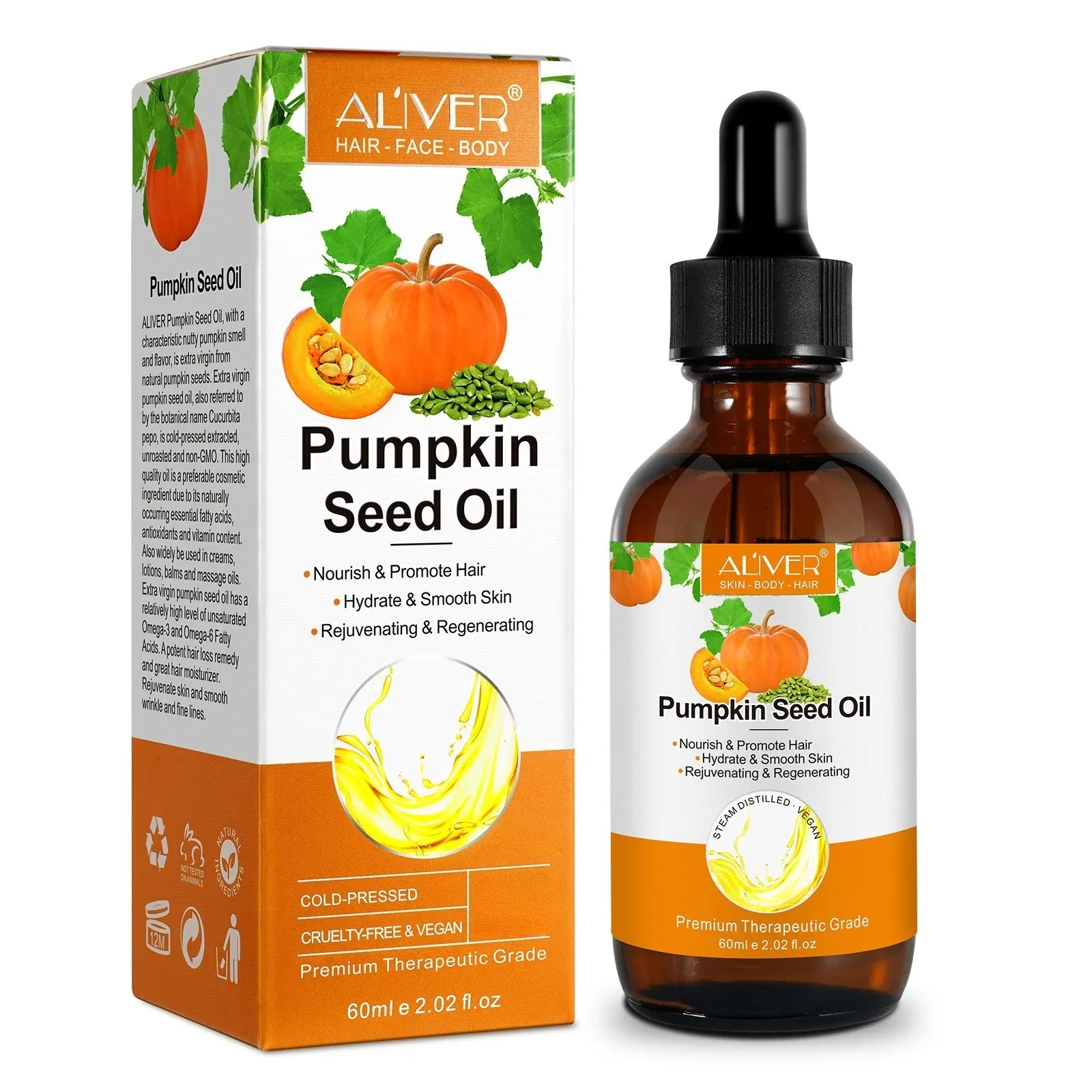 Aliver Pumpkin Seed Oil 60ml, Pumpkin Seed Hair Oil for Dry Damaged Hair, Moisturizing Scalp, Face, Nails, Body, Skin Haircare Comfort Nourish sohochic