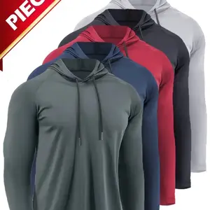 Men'S 5pcs Set: Fall/Winter Sports Hooded Moisture-Wicking Quick-Dry Fitness Top - Slim-Fit Running Training Long Sleeve