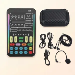Portable Voice Changer Sound Card, 16 Modes & 80 Effects Audio Mixer for Live Streaming & Gaming