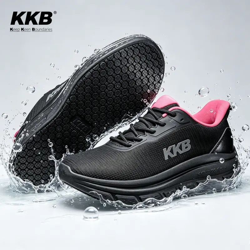 KKB Women's Non-Slip Footwear - Round Toe Laces Casual Trainers, Water-Resistant, Lightweight, Breathable Mesh, All Seasons, Cushioned Sole, Ideal for Food Service & Kitchen Work, Slip Resistant Casual Trainers, Walking Shoes