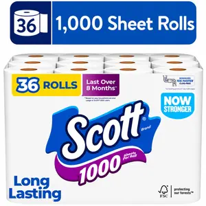 Scott 1000 Toilet Paper, 36 Rolls, 1000 Sheets Per Roll