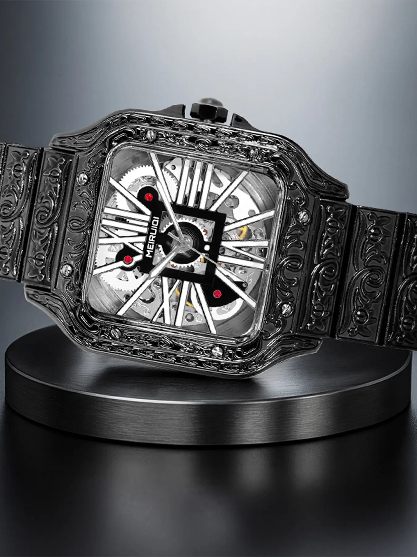 A men's square mechanical watch men's gift handsome 100 perspective with hollow domineering luminous waterproof watch