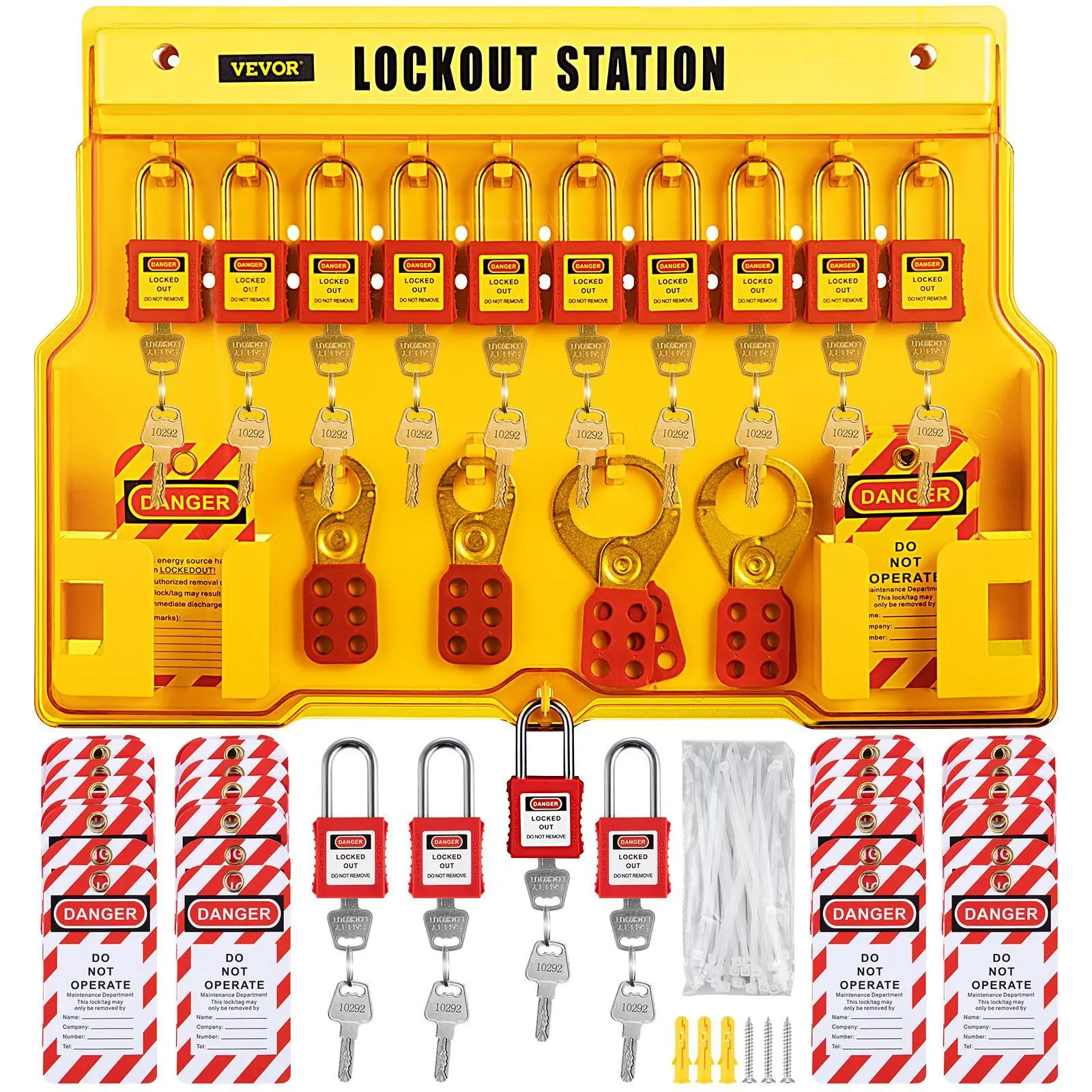 VEVOR 58 PCS Lockout Tagout Kit with 6-Hole Design Steel Shackle Hasps, Padlocks, Lockout Station, Tags & Zip Ties for Industrial Work, Machinery Safety#BacktoSchool