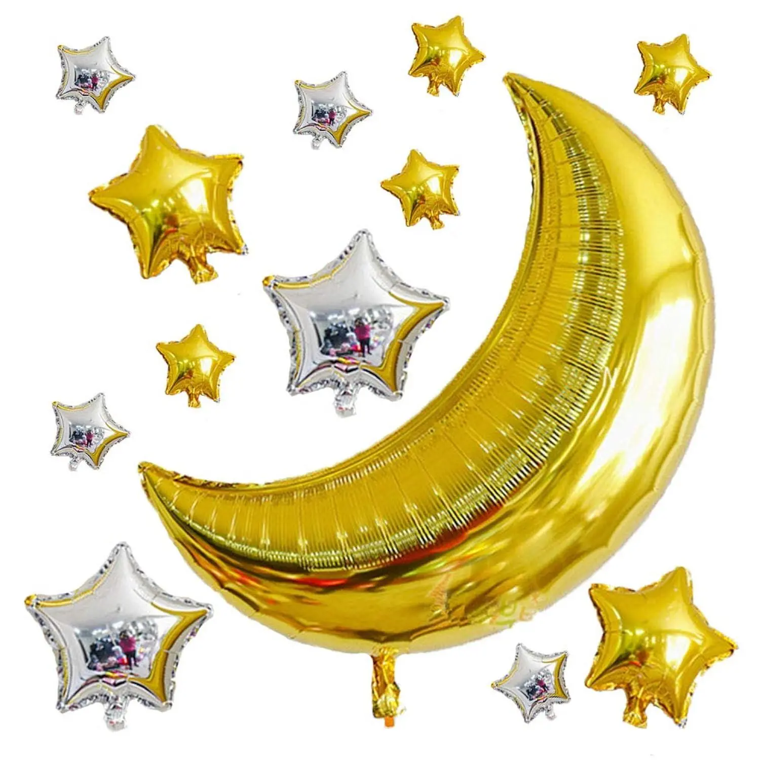 12 Pcs 36Inch Big Gold Moon Balloons And Silver Star Foil Balloon | Gold Moon Sliver Star Mylar Balloons For Baby Shower Birthday Wedding Party Decorations Supplies