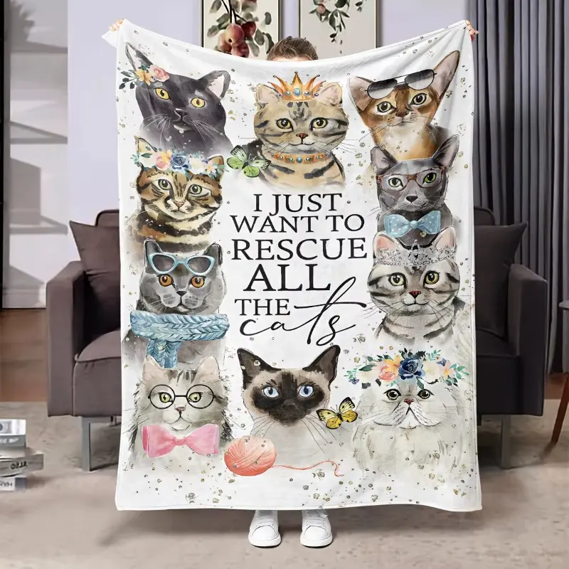 Watercolor cat costume pattern Flannel printed blanket suitable for All-Seasons suitable for living room office sofa and travel, Flannel Throw Blankets