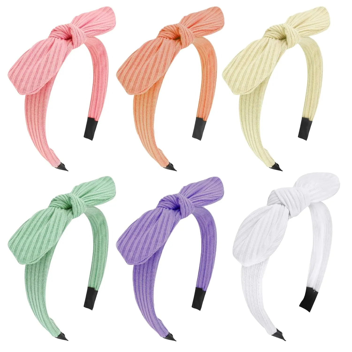 L-HDW116 Bow Headbands for Girls Women Hair Accessories Thin Headband with Bow Non Slip Fashion Knotted Head Band Bunny Ears Headband(Pink/Purple/Green/Yellow/White/Orange)