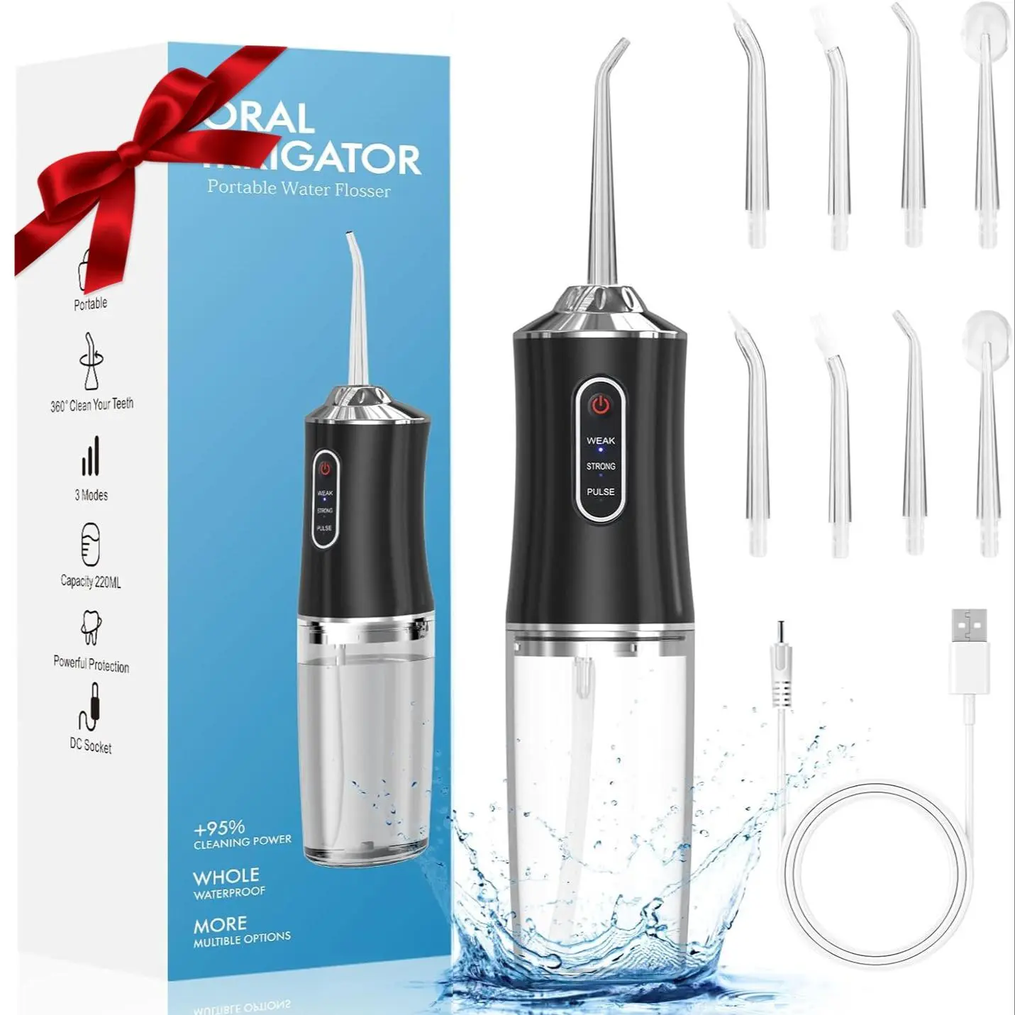 Electric Oral Irrigator, 1 Box Rechargeable Portable Floss Rinser with 4 Counts Nozzles, 3 Mode Cordless Flosser for Travel & Home, Water Dental Flosser, Dental Oral Irrigator, Cordless Water Flossers