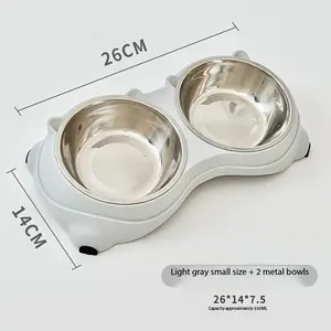 Cat anti-spill neck-protecting 2 stainless steel bowls, stainless steel ergonomic angled bowls, non-slip base pet feeding and water bowls, suitable for home and outdoor use