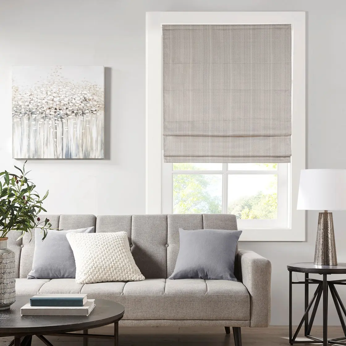 Cordless Roman Shade with Basketweave Texture, Room Darkening Fabric Blind, Light Blocking & Privacy, Easy Mount, for Living Room, Bedroom, Kitchen, Taupe Color, Multiple Sizes Available