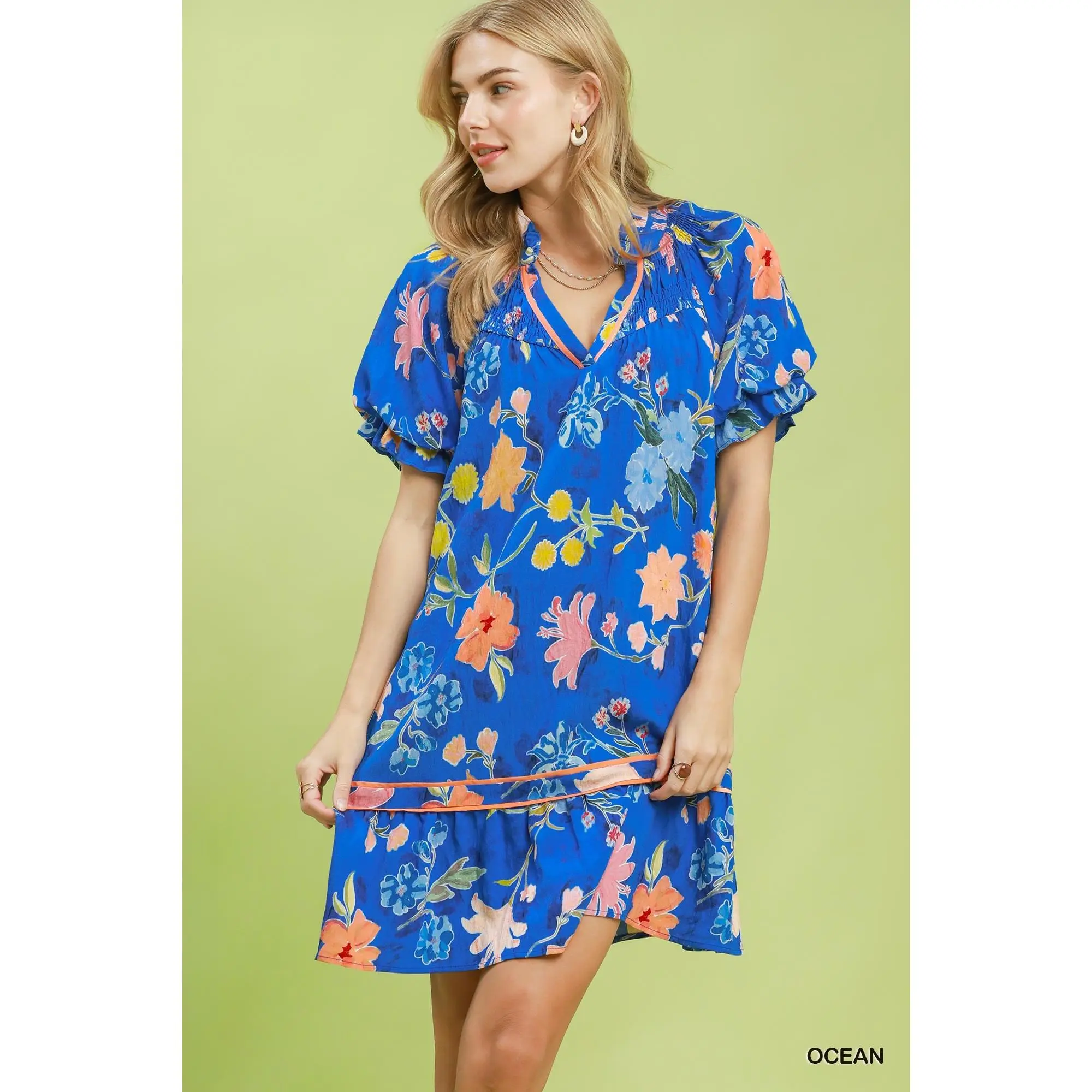 Umgee Floral Ruffle Hem Mini Dress