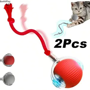 2Pcs Interactive Electric Cat Toy With Sound - USB Rechargeable, Durable Chew-Resistant Ball For All Breeds,Companion Cat Gifts(Red & Grey)