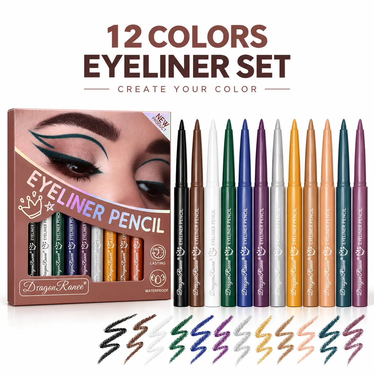 12-Piece Colorful Eyeliner Set, Matte Gel Eyeliners, Waterproof, Long-Lasting, Longwear Eye Liner, Perfect for Halloween, Christmas, Cosplay Makeup, Eye Makeup Products, Matte Eyeliner Pencils