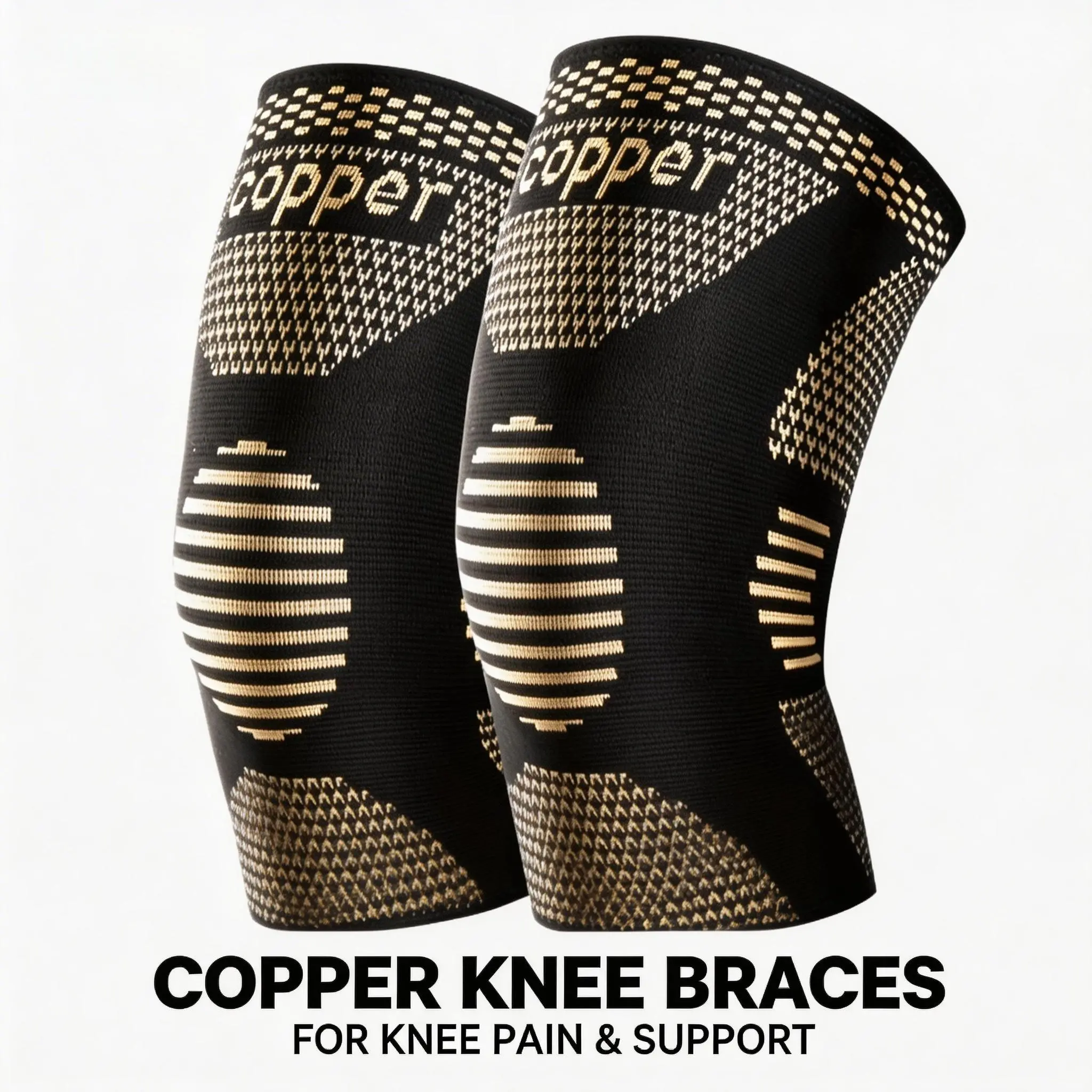 Adjustable Compression Knee Brace (1 Pair), Copper Knee Brace, Breathable Copper Knee Protector, Flexible Knee Support Sleeve for Workout Running Arthritis Recovery