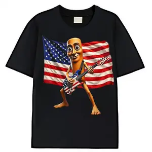 Funny printed T-shirt Tung Sahur USA Flag Rock Electric Guitar America July Fourth TShirtRetro Casual Short-sleeved T-shirt with a Round Neck and Printed Pattern Suitable for Daily Commuting and Outdoor Activities 100% Premium Cotton T-shirt thirt