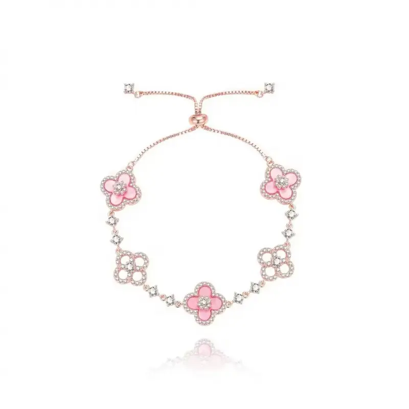 Women's 18K Gold Plated Bracelet with Natural Shell - Four Leaf Lucky Charm Dainty Link Bracelets Jewelry for Women, Trendy Birthday/Mother's Day Gift