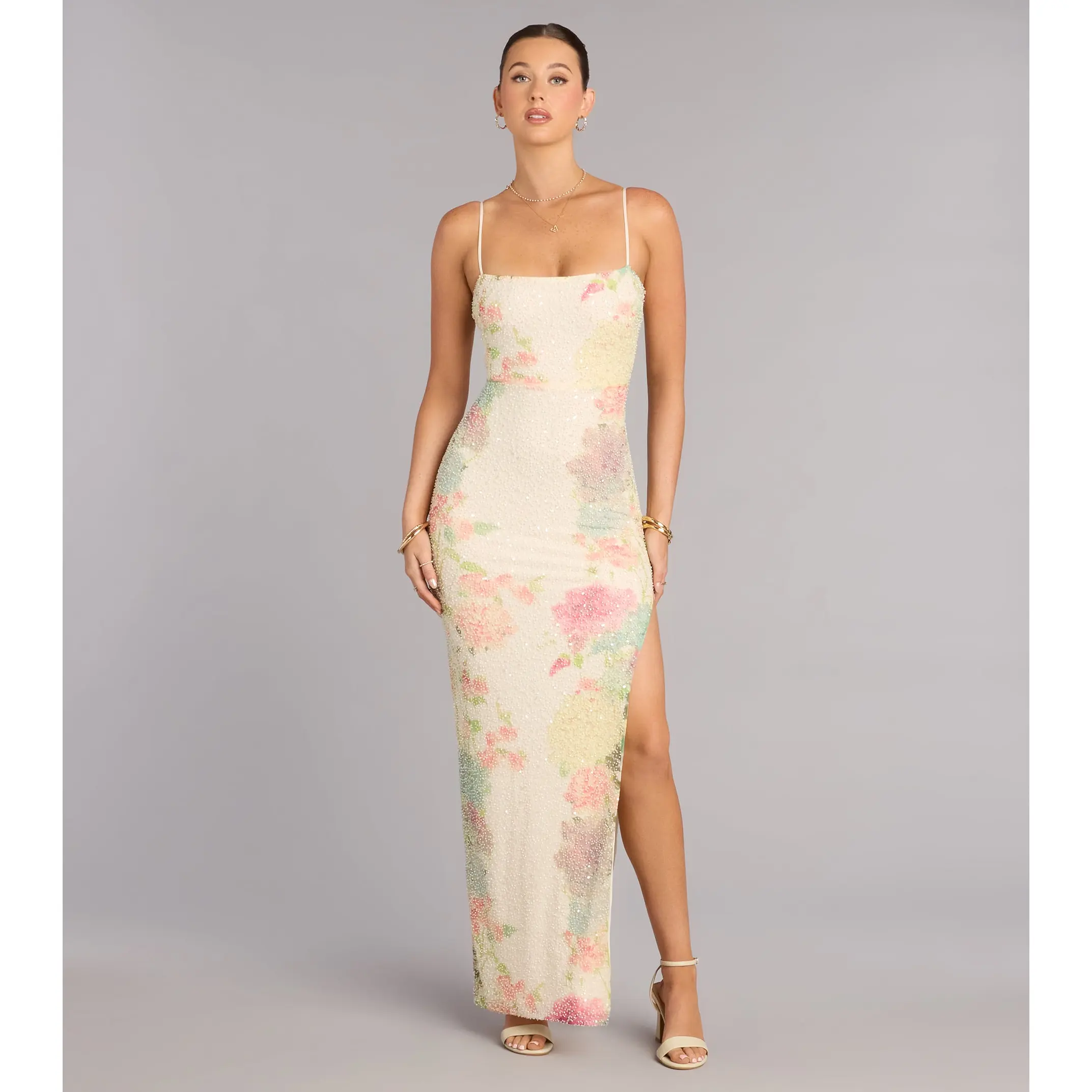 Linda Floral Beaded Column Formal Dress - TikTok Shop