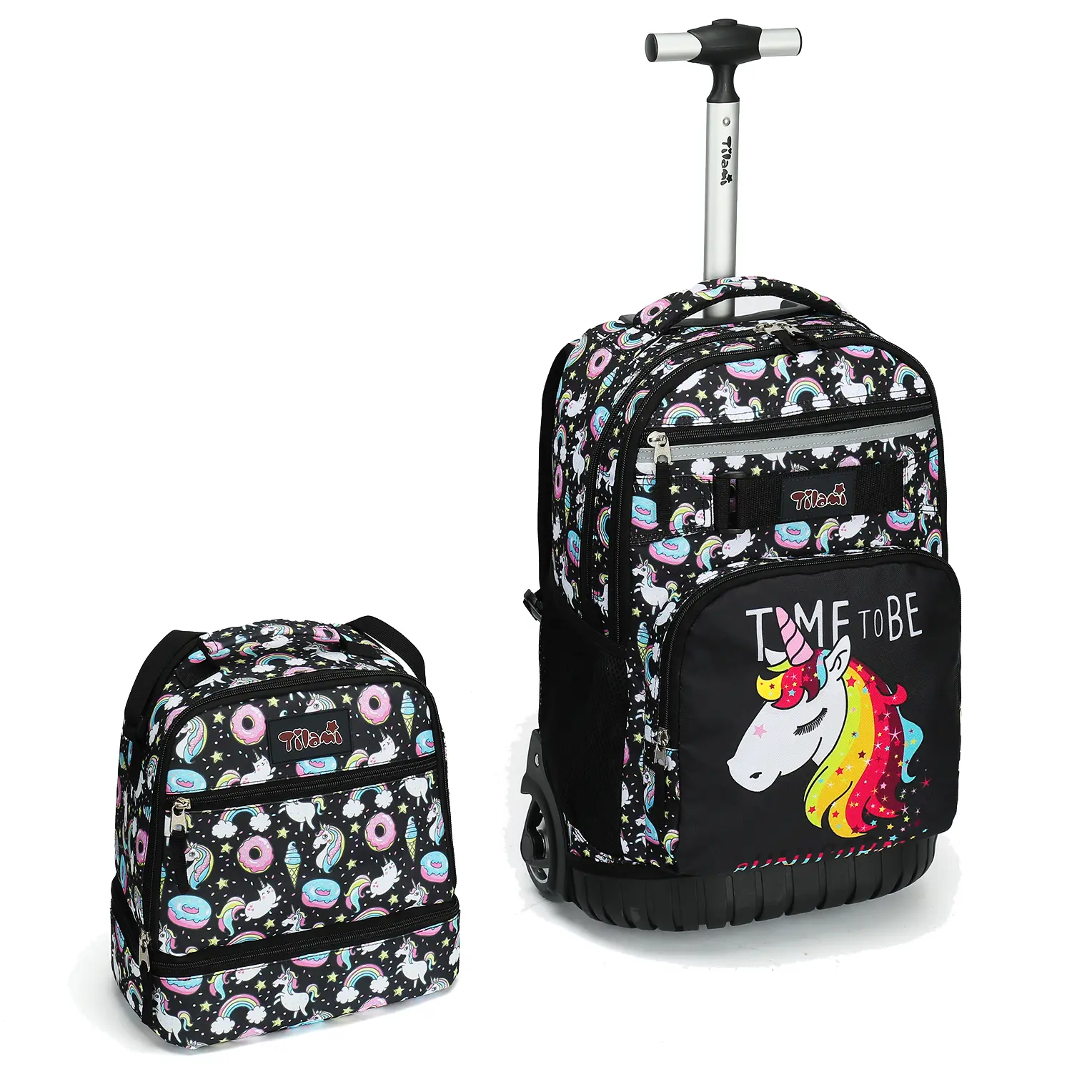 Tilami Rolling Backpack 19 inch with Lunch Bag Wheeled Laptop Backpack, Unicorn Cute