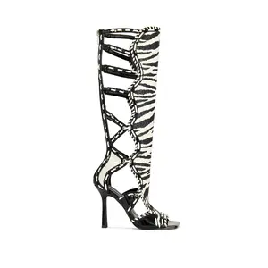 INDRANIHIGH-ZEBRA GLADIATOR STILETTO SANDAL BOOT