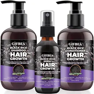 Organic Black Rice Water Shampoo and Conditioner Set for Hair Growth,w/Rosemary Water & Rice Water Spray,Sulfate Free Routine Shampoo and Conditioner for Women Men Hair Loss Thickening Products
