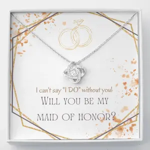 Love Knot Maid of Honor Proposal Necklace, Personalized Jewelry with Custom Message Card, Gift Box for Proposal