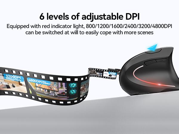 TECKNET Ergonomic Mouse, Wireless Bluetooth Vertical Mouse, 4800 DPI Optical Tracking, 6 Adjustable DPI, Quiet Clicks, 2.4GHz with USB A Receiver, 12 Months Battery, 6 Buttons, Wide Compatibility