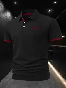 Men's Regular Fit BOOS Print Polo Shirt, Casual Short Sleeve Collared Top for Summer, Fashion Men's Clothes for Daily Wear, Tropical