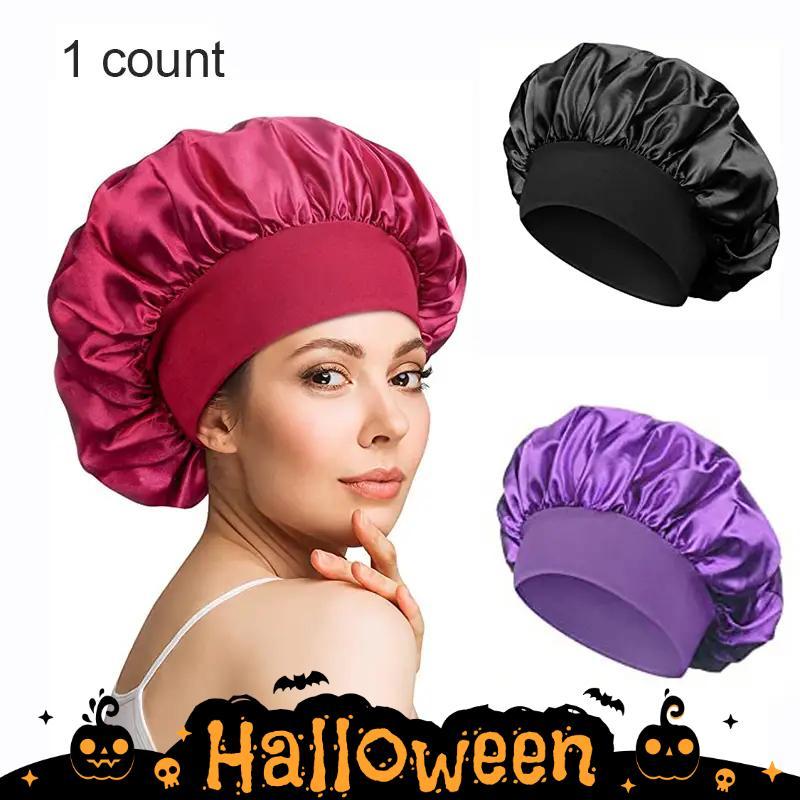 Solid Color Satin Sleeping Hair Cap, 1 Count High Elasticity Wide Band ...