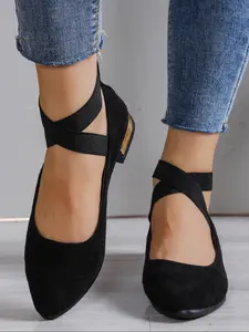 Women's Elegant Ballet Flats, Cross Elastic Band Decorative Details, Comfortable Outdoor Wear, Commuting Office Shoes, Lightweight Flats