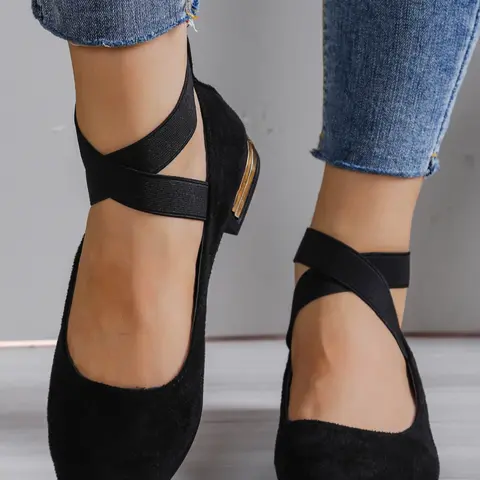 Women's Elegant Ballet Flats, Cross Elastic Band Decorative Details, Comfortable Outdoor Wear, Everyday Wear Footwear, Commuting Office Shoes, Lightweight Flats, Casual Flats, Fashionable Flats