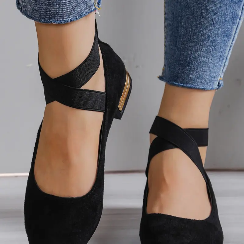 Women's Elegant Ballet Flats, Cross Elastic Band Decorative Details, Comfortable Outdoor Wear, Everyday Wear Footwear, Commuting Office Shoes, Lightweight Flats, Casual Flats, Fashionable Flats