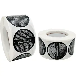 1000pcs Candle Warning Labels, 1.5in Black Round Labels for Candle Jars & Containers