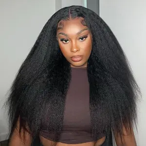 Kinky Straight U Part Wigs 200% Brazilian Yaki Straight Upgrade U Shape Human hair Wigs With Drawstring for Women No leave out wear and go Glueless Clip In Half Wigs (16INCH)