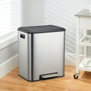 [FLASH SALE] Garvee 8 Gallon Stainless Steel Dual Trash Can Recycling Bin with Removable Inner Bin and Soft Close Lid for Kitchen and Home Office, Silver/Black/White